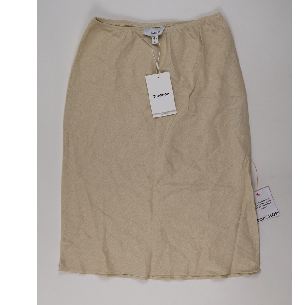 Topshop Midi Skirt Linen Blend Beige Solid Size 2 NWT